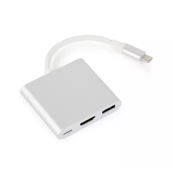 USB-näytönohjainadapteri GEMBIRD A-CM-HDMIF-02-SV, HDMI-lähtö, jopa 3840×2160, hopea, 58,5×51×11,6 mm