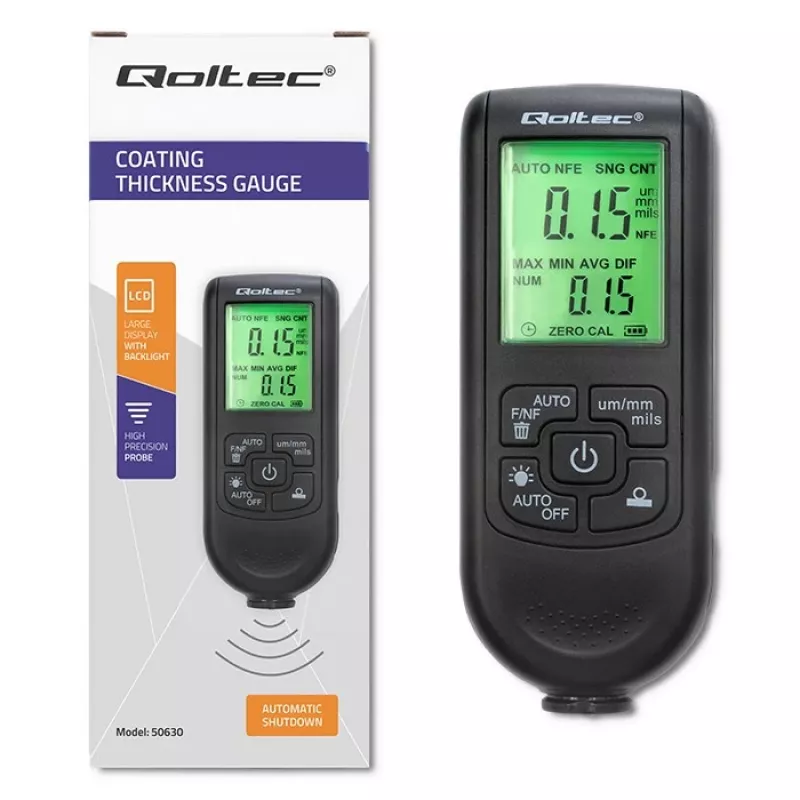 Qoltec maalinpaksuusmittari LCD-näytöllä | 0~2000 µm