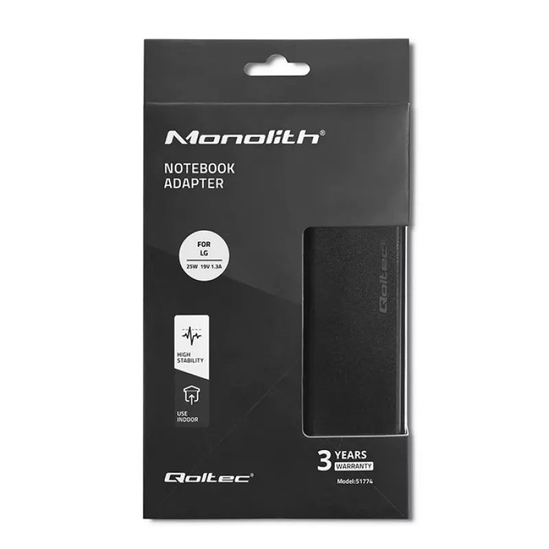Qoltec 51774 virtalähde LG-näytölle 25W | 1,3A | 19V | 6,5 * 4,4 + virtakaapeli