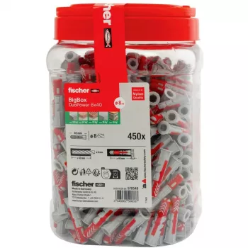 fischer-tulppa DUOPOWER 8x40 BigBox vaaleanharmaa/punainen 450 kpl uudelleensuljettava (570549)