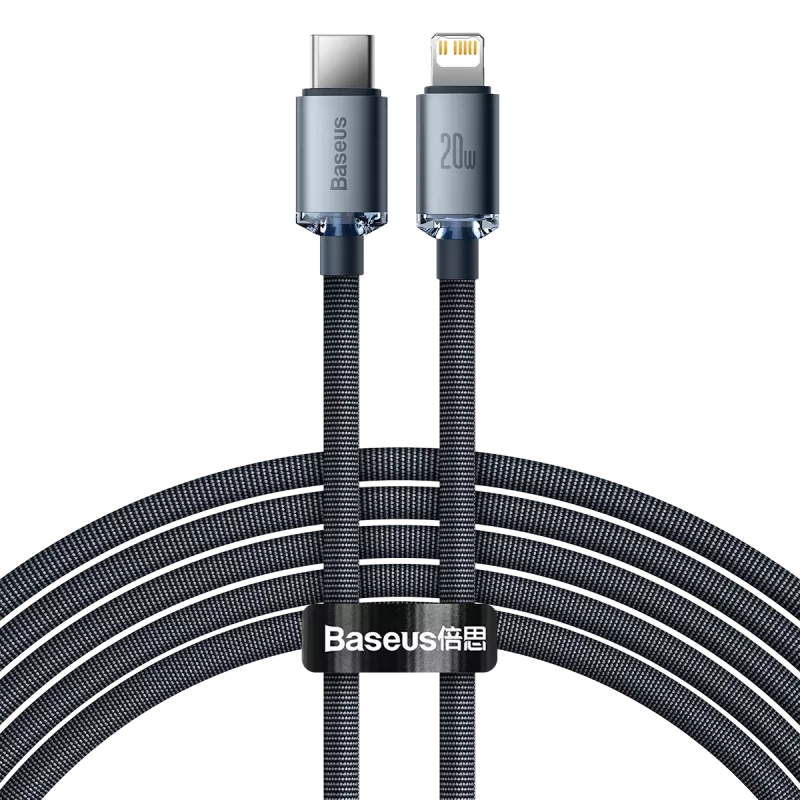 Baseus Crystal Shine CAJY000301 USB-C–Lightning-kaapeli, 20 W PD, 2 m, musta