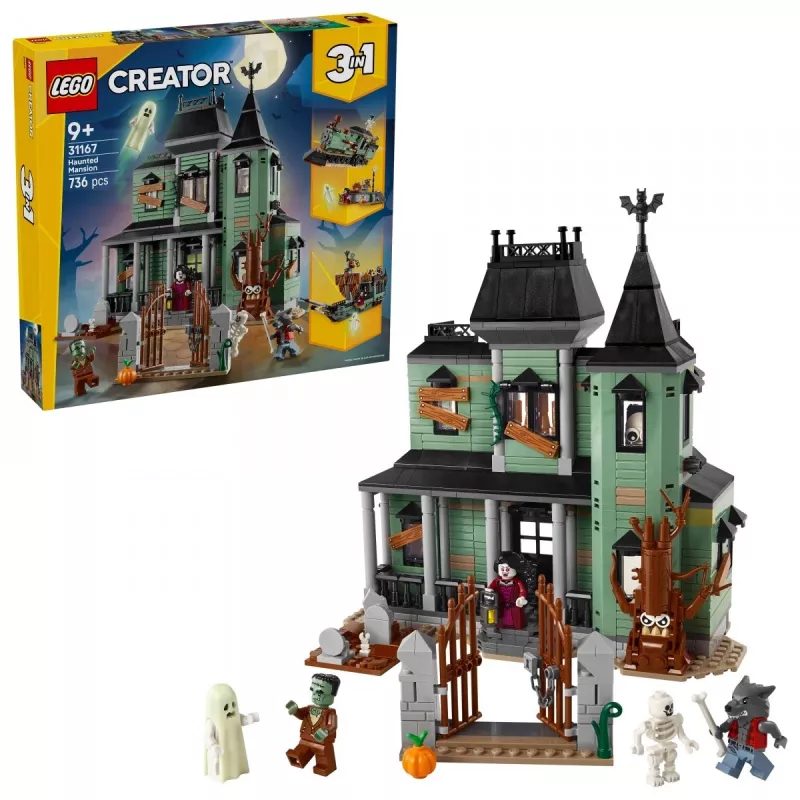 Rakennuslelu LEGO Creator 3-in-1 Spukhaus malli 31167 – 736 osaa, 3 mallia, 5 minifiguuria
