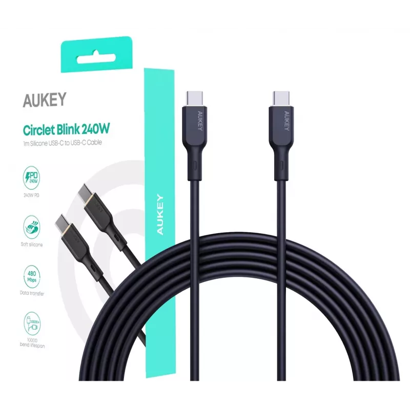 AUKEY CB-SCC241 USB-C Power Delivery PD 240W 5A 20V 1m nylon musta - D