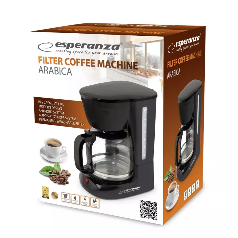 Suodatinkahvinkeitin ESPERANZA EKC005 — 1,8 l vesisäiliö, musta, 950 W