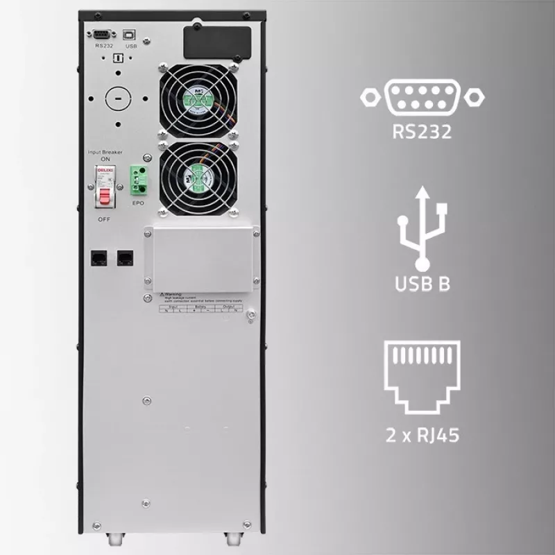 Qoltec 52284 UPS keskeytymätön virransyöttö | 10kVA | 10000W | tehokerroin 1,0 | LCD | EPO | USB | Online