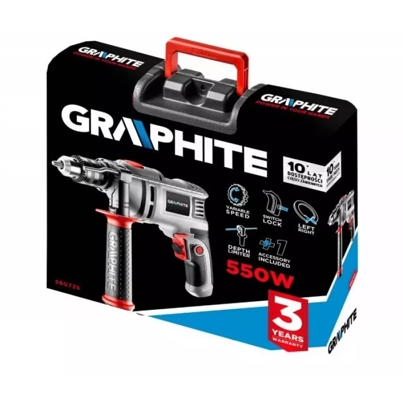 Graphite 58G725 porakone 3000 RPM avaimella harmaa