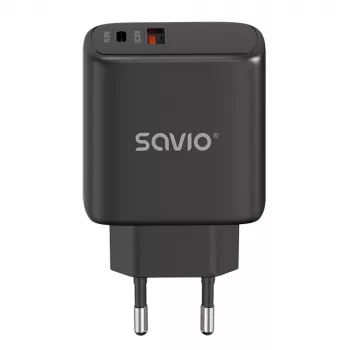 Ulkolaturi SAVIO LA-06/B USB Type-C 30W Power Delivery 1x USB-C musta, 5–20V, 3A/9V, 3A/5V, 3A/12V, 2,1A