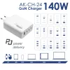 Akyga AK-CH-24 GaN-USB-laturi 140 W, 3 x USB-C PD + USB-A, valkoinen