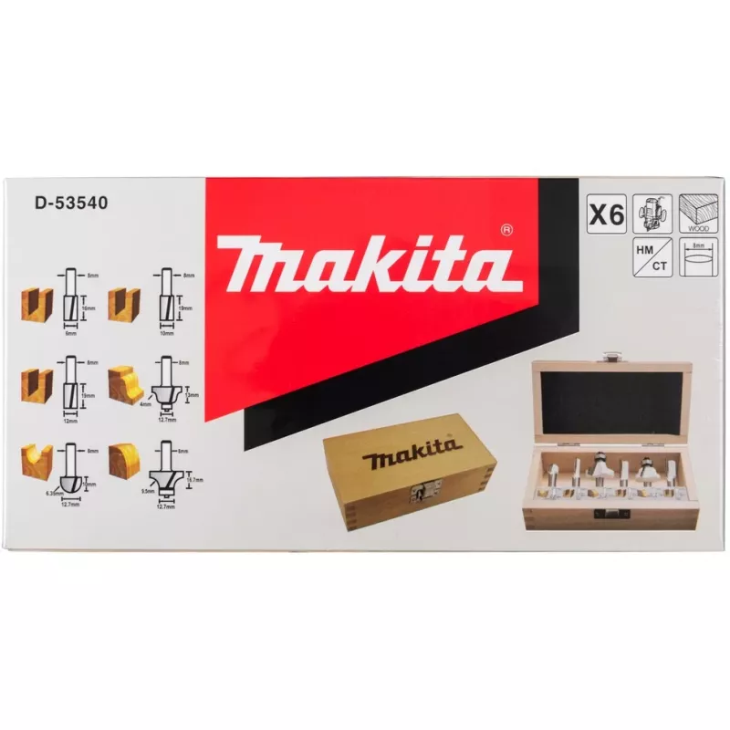 Makita - jyrsinteräsarja - muoville, massiivipuulle - 6 kpl (D-53540)