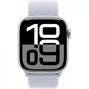 Apple Watch Series 10 alumiinikotelo GPS + Cellular 42 mm hopea Sport Loop sininen cloud