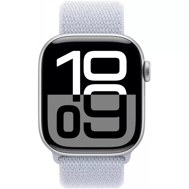 Apple Watch Series 10 alumiinikotelo GPS + Cellular 42 mm hopea Sport Loop sininen cloud