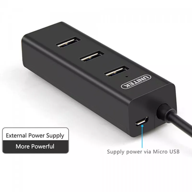 UNITEK Y-3089 USB-keskitin USB 3.2 Gen 1 (3.1 Gen 1) Type-A 5000 Mbit/s musta