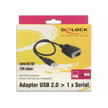 DeLOCK 62958 USB–RS-232-sovitin, USB Type-A, musta