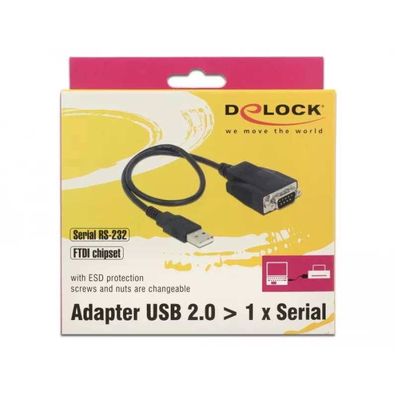 DeLOCK 62958 USB–RS-232-sovitin, USB Type-A, musta