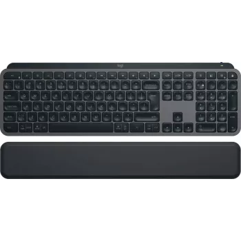 Logitech MX Keys S 920-011589 langaton täysikokoinen näppäimistö, Bluetooth LE / Logi Bolt, taustavalaistu, ladattava USB-C:llä, QWERTY US International, ranteentuella, grafiitti