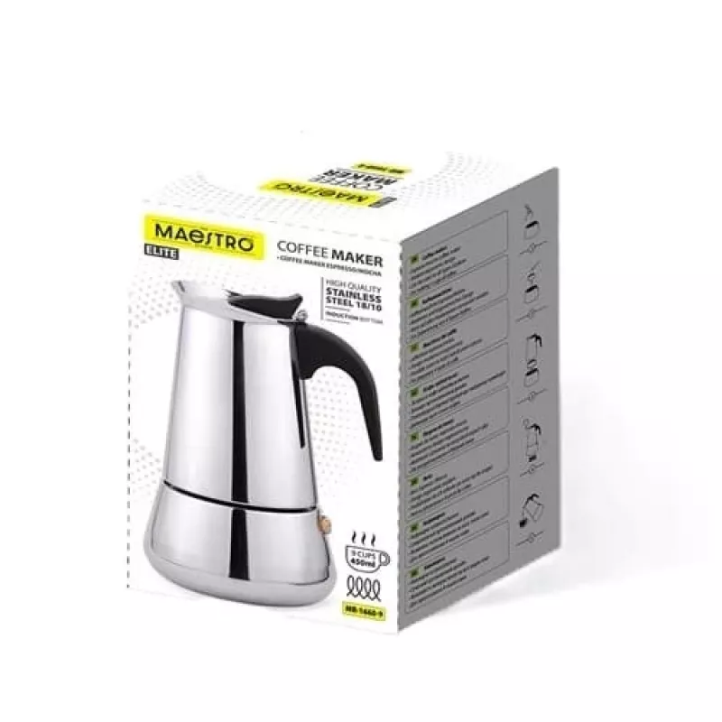 Mokkapannu Maestro MR-1660-9, liesikahvinkeitin 6 kupille, musta