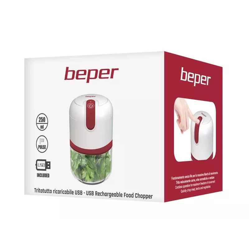Beper P102ROB050 USB-ladattava silppuri, 0,25 L, 30 W, valkoinen/punainen