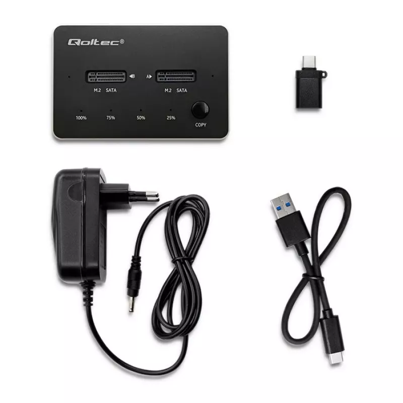 Qoltec 50310 -telakointiasema 2x SSD M.2 SATA NGFF USB Type-C