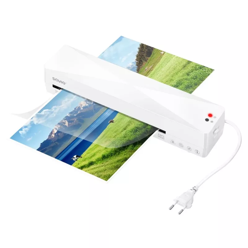 Kylmä-/kuumalaminointilaite SAVIO LR-01/W — enimmäisleveys 230 mm, 320 mm/min, 300 W, valkoinen