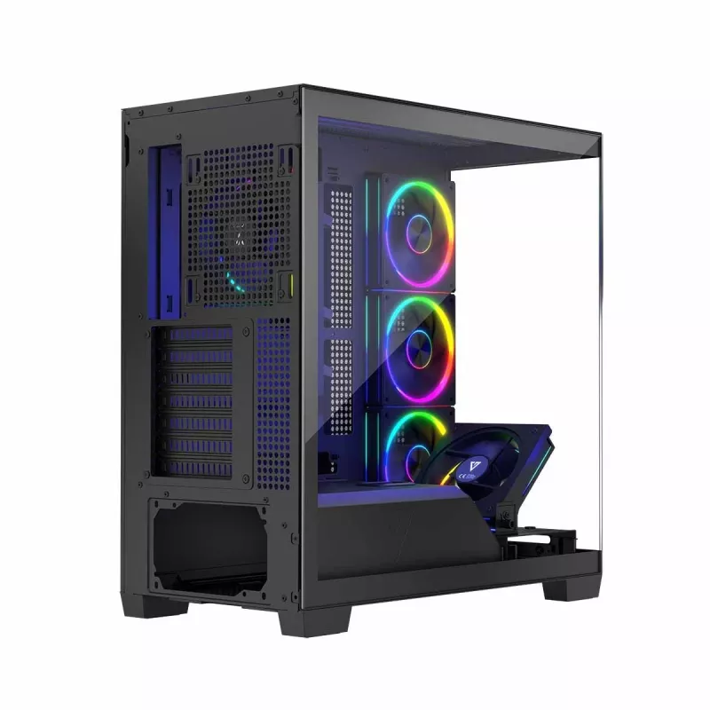 PC-kotelo MODECOM Volcano Stellar 5F ATX Midi Tower, karkaistu lasi, 5 esiasennettua tuuletinta, USB‑C, tukee microATX/ATX, max. GPU 420 mm, CPU-jäähdyttimen korkeus 175 mm