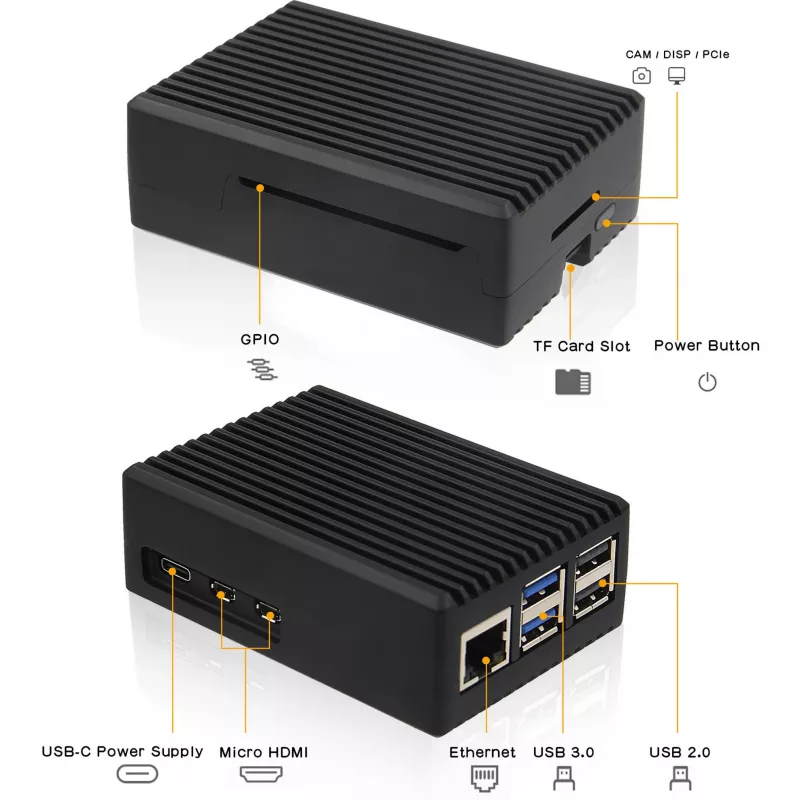 INTER-TECH kotelo Raspberry Pi 5:lle — ODS-739 kompakti muotoilu