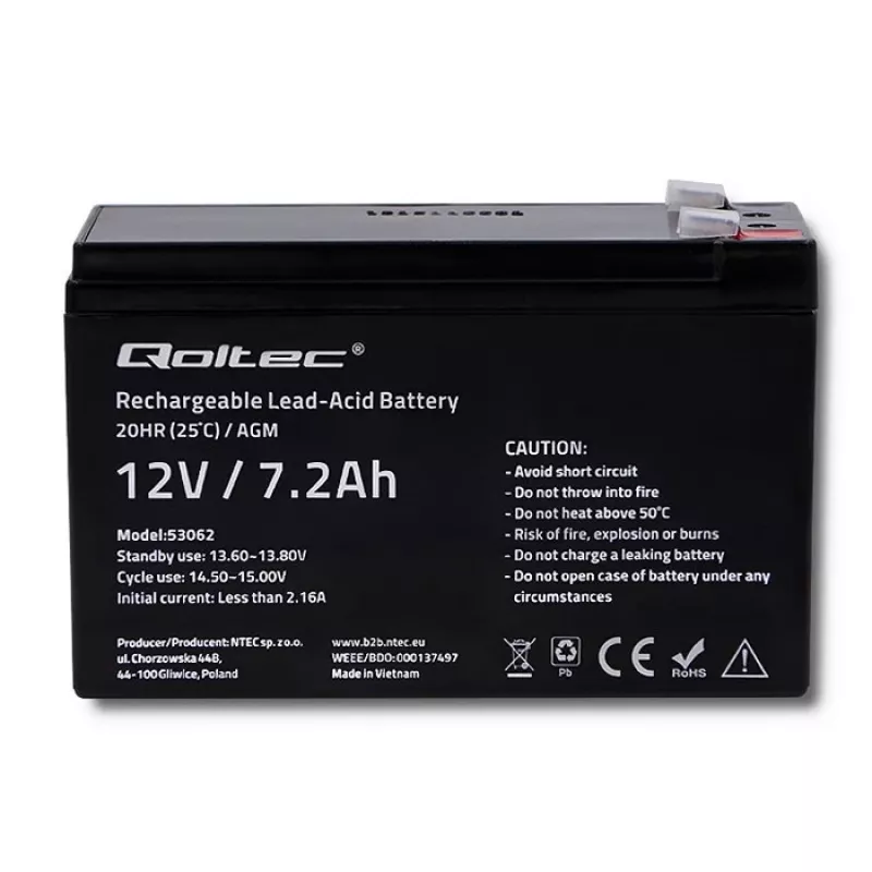 Qoltec 53062 AGM-akku | 12V | 7,2 Ah | max 108A