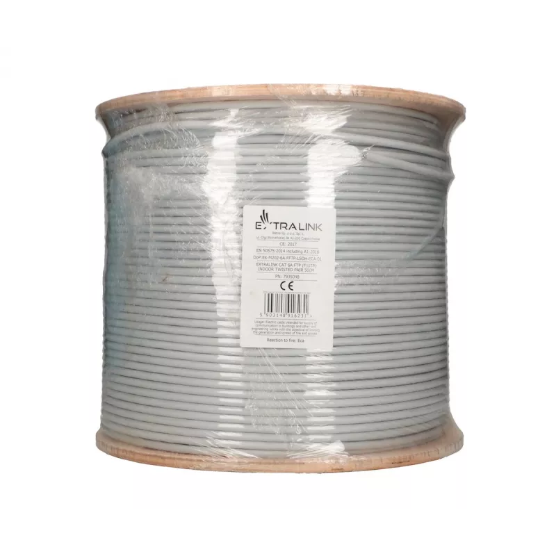 Verkkokaapeli Extralink Twisted Pair CAT6A FTP (F/FTP) V2 sisäkäyttöön 500M harmaa