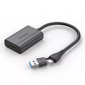 Kaapelisovitin Vention ACYHB – USB-C + USB-A HDMI:hin, harmaa