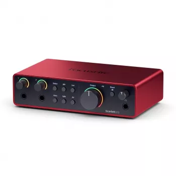 Äänikortti Focusrite Scarlett 2i2 4th Gen — 2-in/2-out USB-C, 24-bit/192 kHz, 69 dB esivahvistin, pöytämalli, musta/punainen