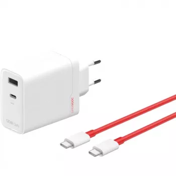 Virtalähde ONEPLUS SUPERVOOC 120W Dual-Port-kaapelilaturi, 120 W kokonaisteho, 1x USB-C + 1x USB-A, 100–240 V, 145 g, valkoinen