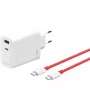 Virtalähde ONEPLUS SUPERVOOC 120W Dual-Port-kaapelilaturi, 120 W kokonaisteho, 1x USB-C + 1x USB-A, 100–240 V, 145 g, valkoinen