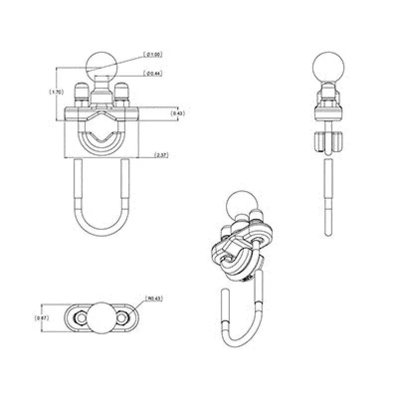 Ohjaustangon U-kaaren pohja RAM Mounts RAM-B-231ZU