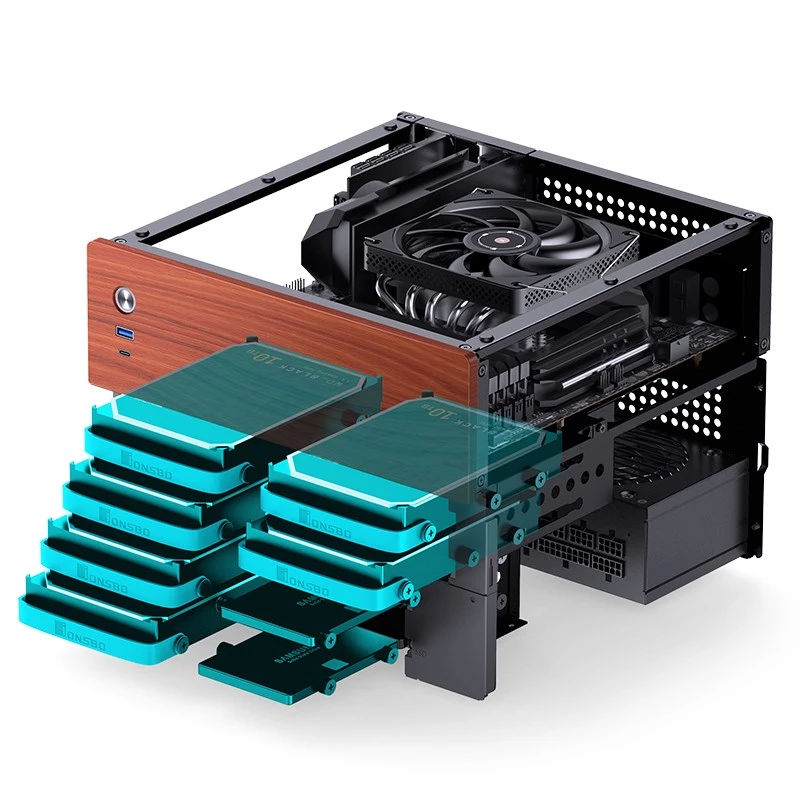 Jonsbo N4 Microtower-kotelo musta tukeva teräs kompakti PC-kotelo