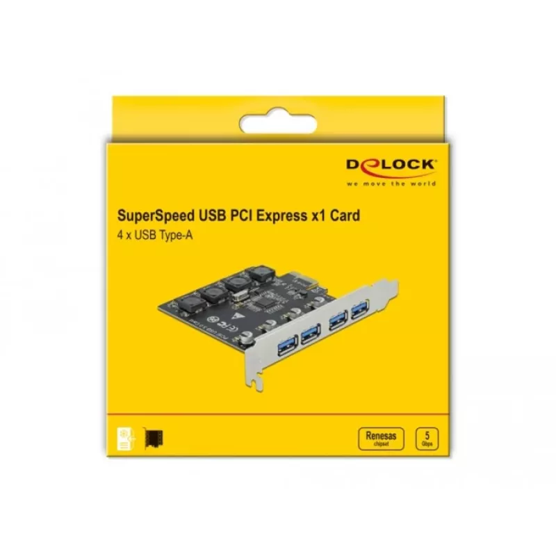 Delock PCI Express x1 -kortti 4 x ulkoiseen USB Type-A -liitäntään SuperSpeed USB
