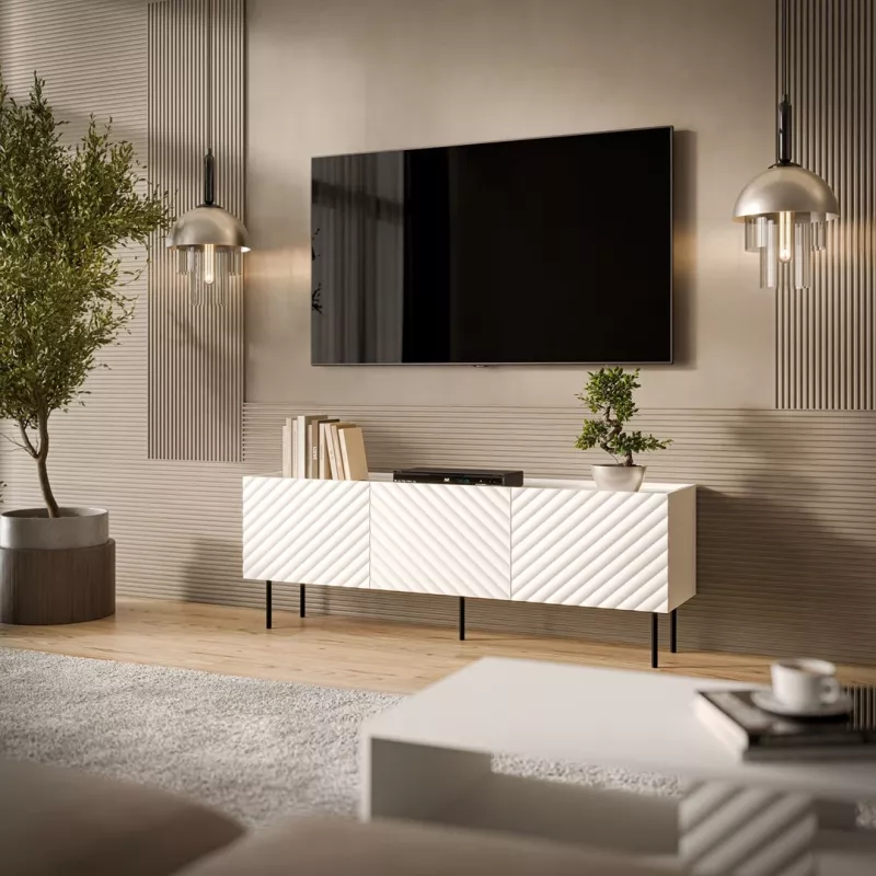 TV-taso Cama LUCCA 3D 165×40×59 cm, valkoinen, lastulevypinta