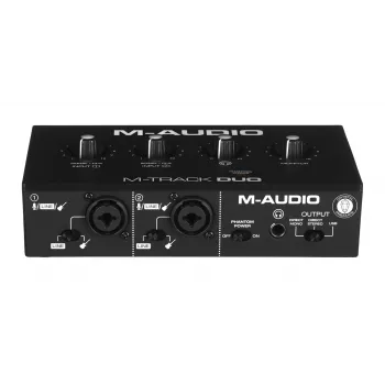 Audiokäyttöliittymä M-Audio M-Track Duo — USB 2-in/2-out, 16-bit/48 kHz, 1x XLR/TS-combo, 1x instrumenttitulo, 48V fantomivirta