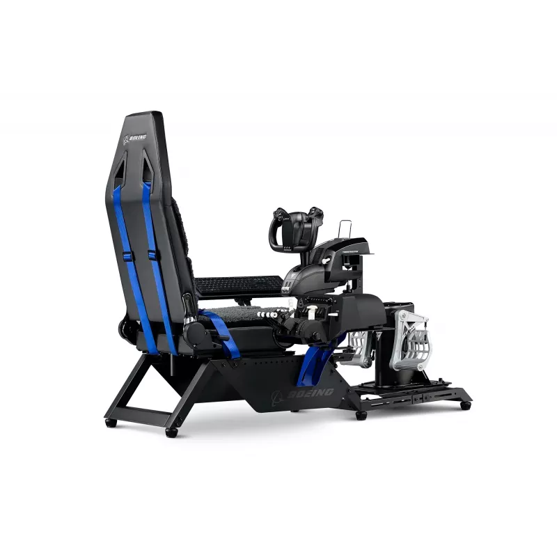 Next Level Racing Boeing Commercial Edition lentosimulaattorin ohjaamo, siniset korostukset