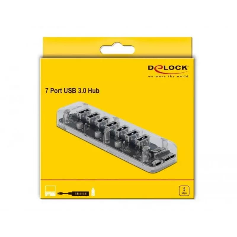 USB-keskitin DeLOCK 64088 läpinäkyvä USB 3.2 Gen 1 Micro-B