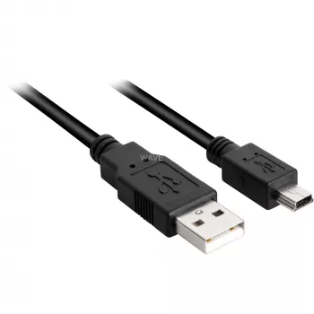 USB 2.0 kaapeli, USB-A uros > Mini-USB uros musta, 3,0 metriä, kaksinkertaisesti suojattu