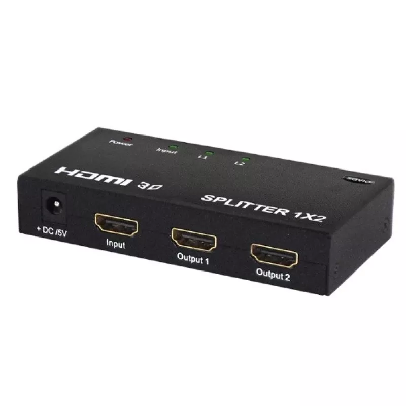 HDMI-videosplitteri SAVIO CL-42 — 2x HDMI-lähdöt, 1920x1080, 36-bittinen väri, metallikotelo, 5V/1A