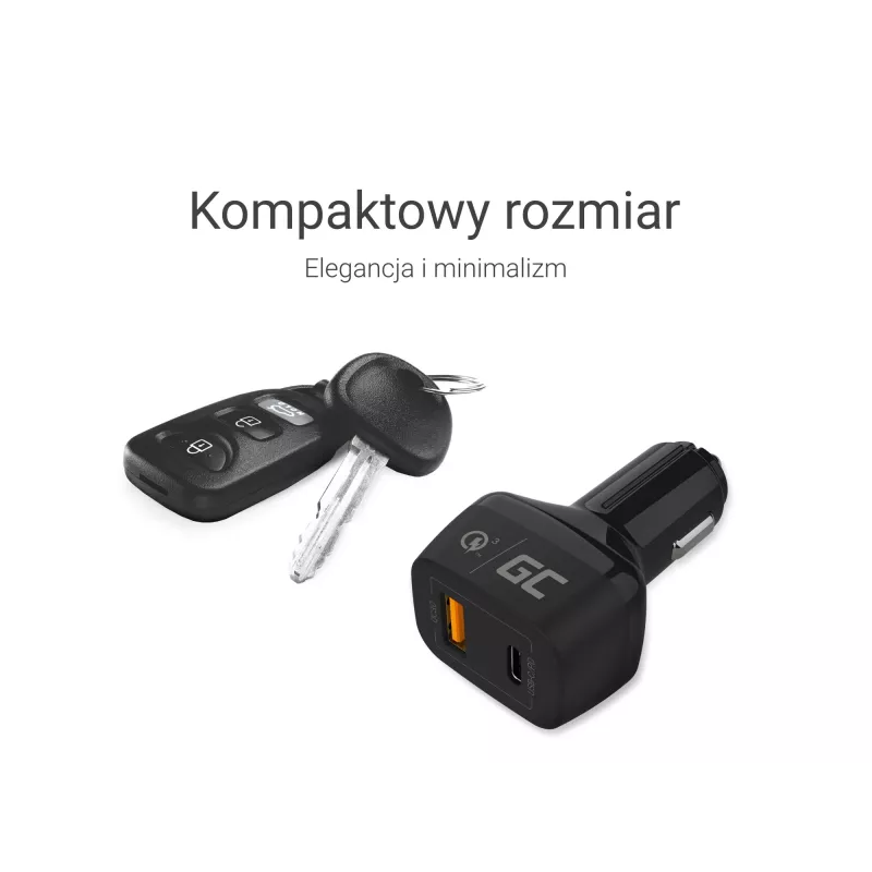 Autolaturi Green Cell CAD33, 42 W, USB-C PD + USB-A QC3.0, 12/24 V tulo, 5–12 V lähtö