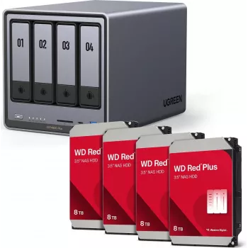 UGREEN NAS HDD -sarja DXP4800 Plus+ 4 x Western Digital WD80EFPX 8 TB -kiintolevyillä (malli 35261 & 4x WD80EFPX)