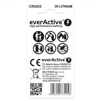 Litium-nappiparisto everActive CR2025 - blisteri 2 kpl