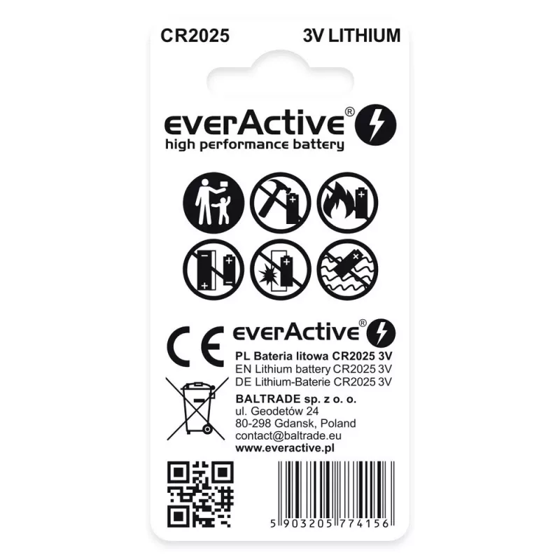 Litium-nappiparisto everActive CR2025 - blisteri 2 kpl