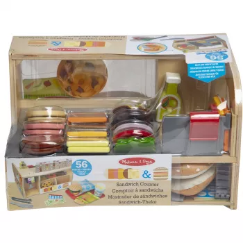 Melissa & Doug puinen voileipätiski leikkelemakoneella – 56-osainen leikkiruokasarja – FSC-sertifioitu