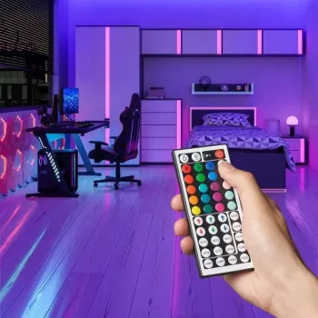 LED-valonauha Vention PAEWH 2 m, USB-virralla 5 V, RGB IR-kaukosäätimellä, kaksipuolinen teippiasennus