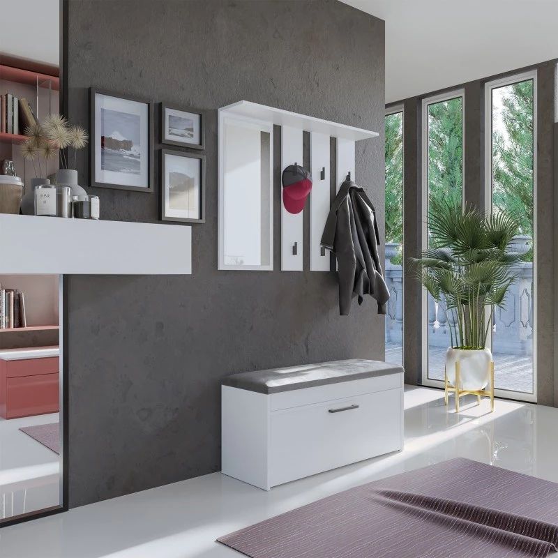 Vaateteline + peili PARMA 100x15x.81.5 cm, valkoinen