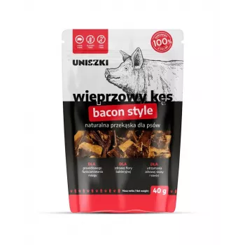 Märkäruokaherkku UNISZKI Bacon Style Bite 40 g – sika yksittäisannospussi, monoproteiini, hypoallergeeninen