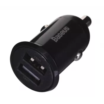 Autolaturi Baseus Gain Pro yleinen musta – 2× USB 2.0, 2,4 A per portti, tulo 12–24 V, lähtö 5 V