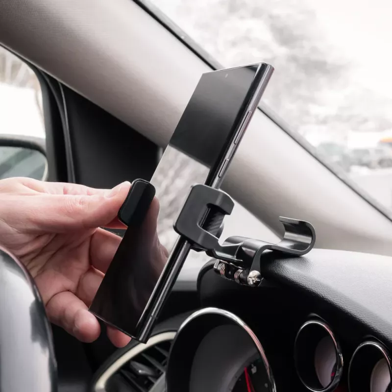 Puhelinteline Tellur TLL171261 — yleiskäyttöinen, kompakti, kulmasäädettävä auto- ja pöytäteline, musta